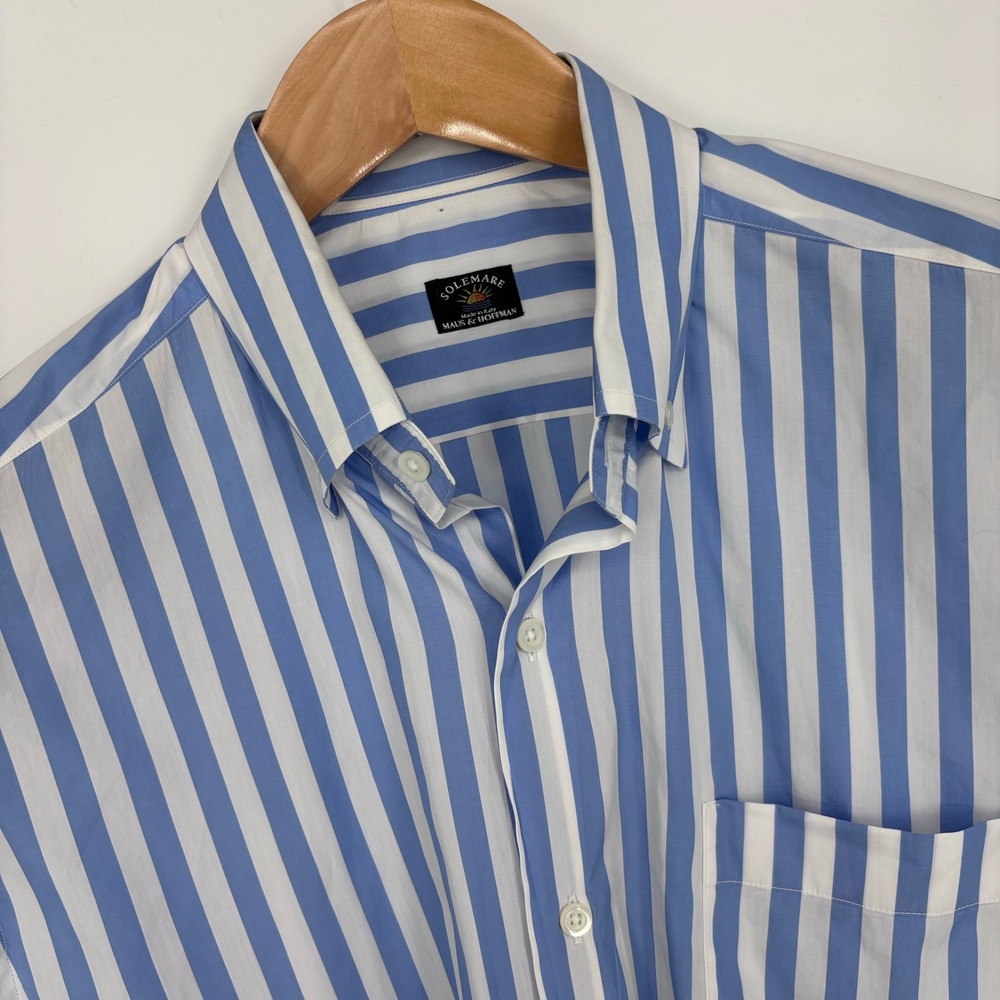 Solemare Maus & Hoffman Striped Button Down Shirt Mens Large Blue White Italy